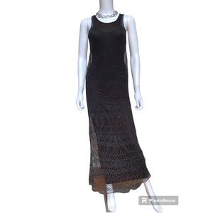 Aviu brown racerback maxi dress with crochet overlay dress, S